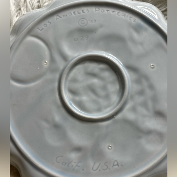 Los Angeles Potteries Serving Platter Attached Dip Bowl Green Fruit Vintage '67 - Picture 4 of 4